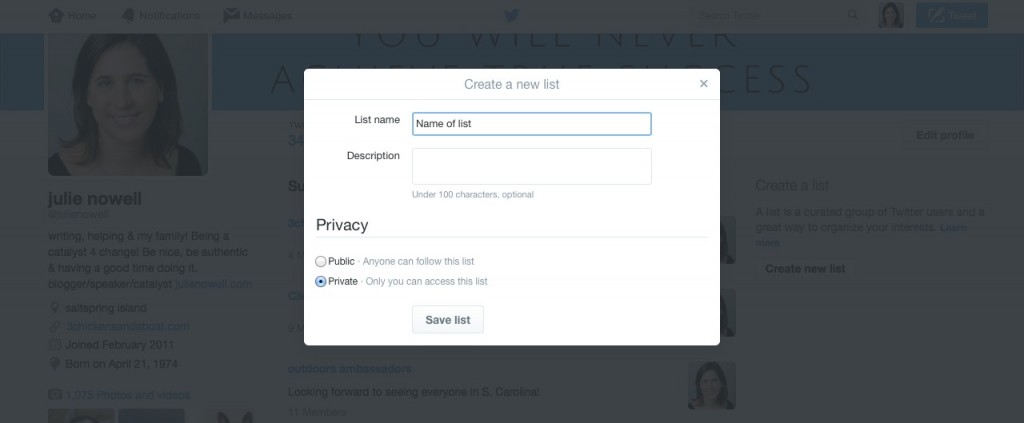 how to make twitter lists, using twitter lists, how to create a secret twitter list